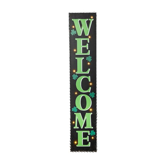 Glitzhome&#xAE; 42&#x27;&#x27; Lighted St. Patrick&#x27;s Day Wooden &#x22;WELCOME&#x22; Porch Sign